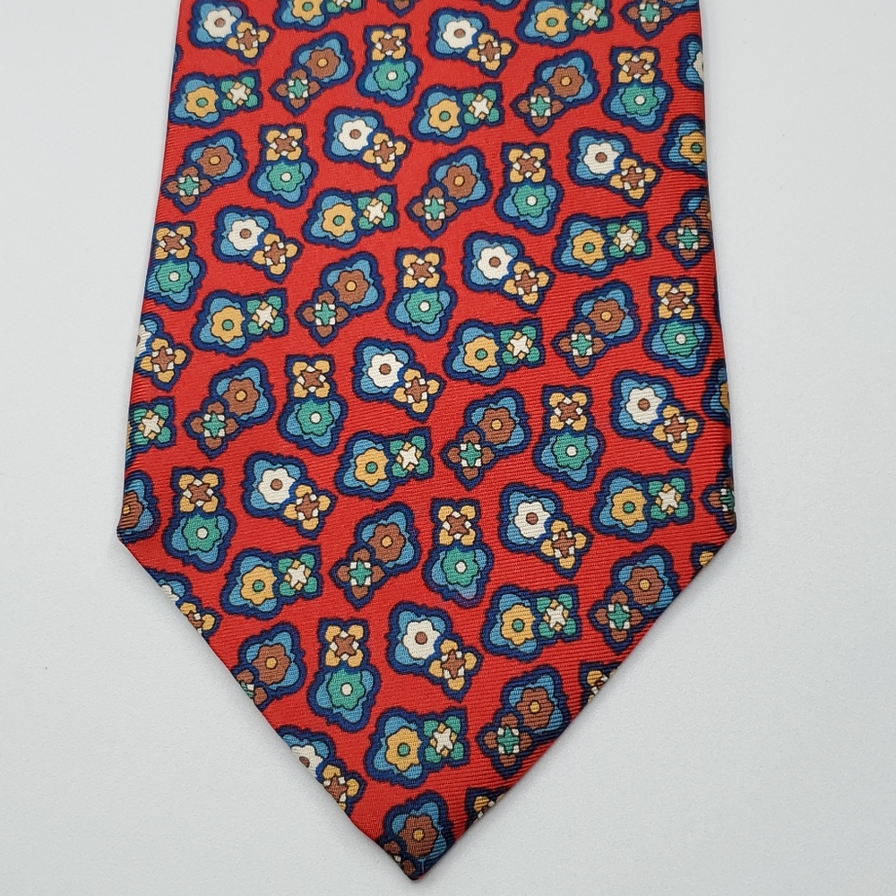 Vintage Christian Dior Monsieur floral silk neck tie red with flowers